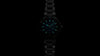 Oris Aquis watch with a striking blue dial, stainless steel case, and a unidirectional rotating bezel, showcasing its sleek design and robust functionality. Glow in the dark view.