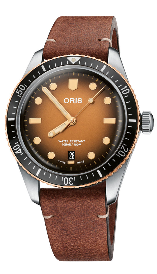 Divers Sixty-Five Watch - Brown Leather Strap, Brown Dial, 40.00 mm