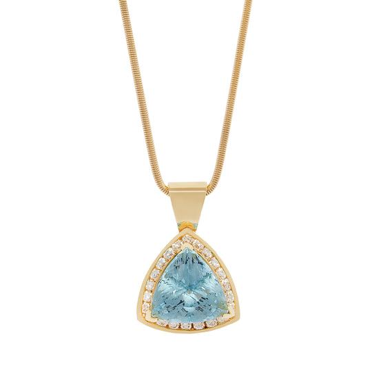 Trilliant Aquamarine and Diamond Pendant