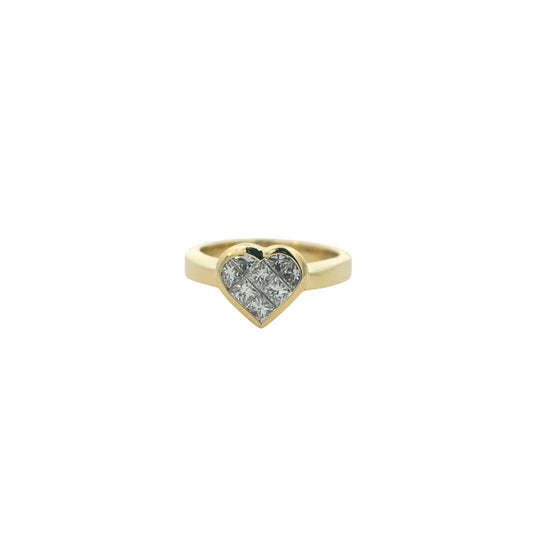 18K Gold Heart Ring with Invisible-Set Diamonds