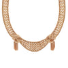 18K gold woven collar necklace with knotted gold wire and fringe detail, paired with clip-on fringe earrings. Detail Necklace