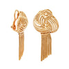 18K gold woven collar necklace with knotted gold wire and fringe detail, paired with clip-on fringe earrings. Earrings Side View