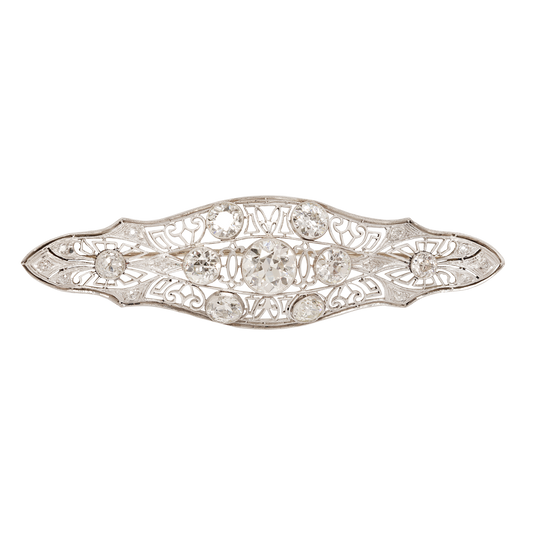 8.71 cts Edwardian Openwork Diamond Platinum Brooch