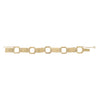 Vintage art deco gold large octagon and rectangular enameled red, green and black flower link bracelet. Concealed clasp. Back view with LYDIA 14-5-37 engraved.
