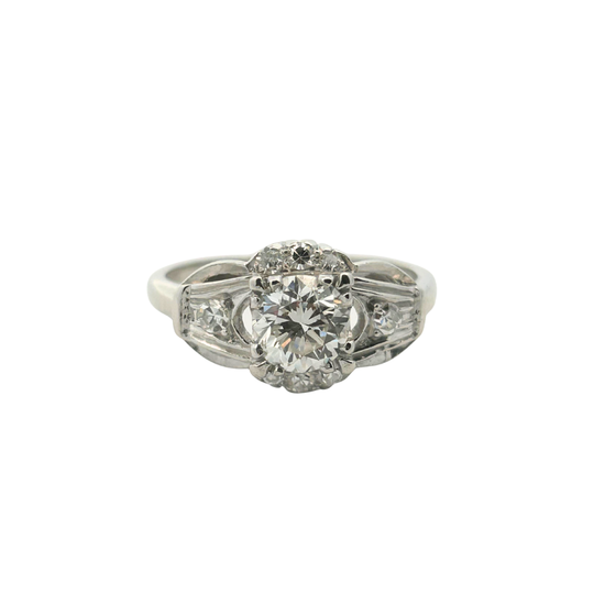 Platinum Diamond Engagement Ring – 1.07ct J/VS1 Old European Cut, Art Deco Illusion Head