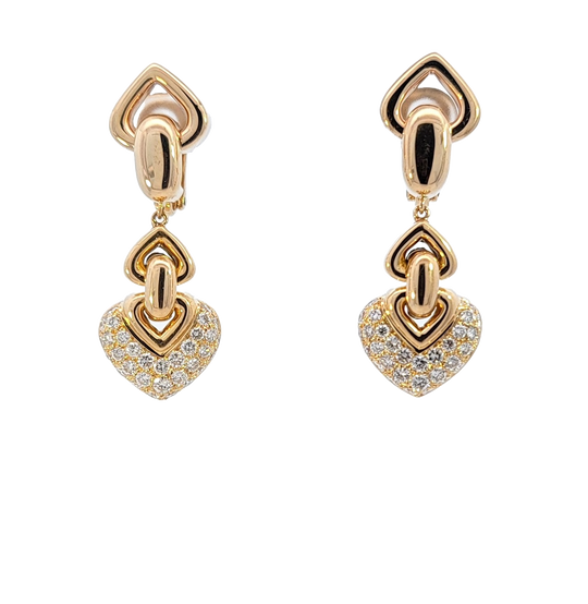 BVLGARI 'Doppio Cuore' Diamond Drop Gold Earrings