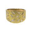 Textured yellow gold band ring with scattered baguette diamonds