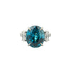 oval blue zircon diamond ring platinum three stone