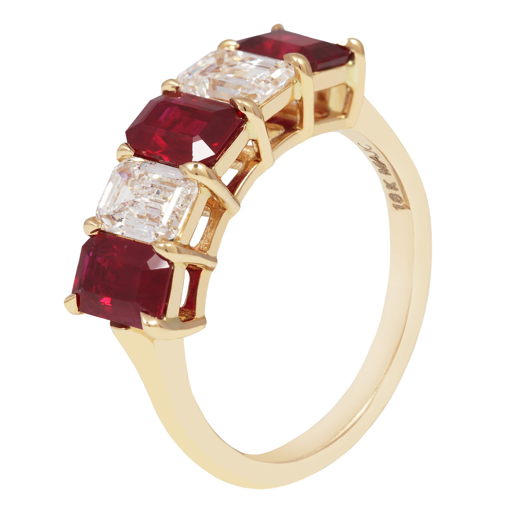 Emerald-cut Burma Ruby and Diamond Band The Gleim Collection