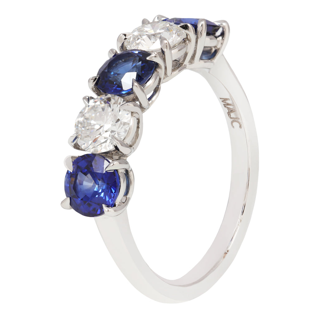 Round Sapphire and Diamond Platinum Band The Gleim Collection