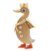 Vintage retro Cartier Sailor Duck Pin with a tan agate body, coral feet, blue sapphire eye and yellow gold details.