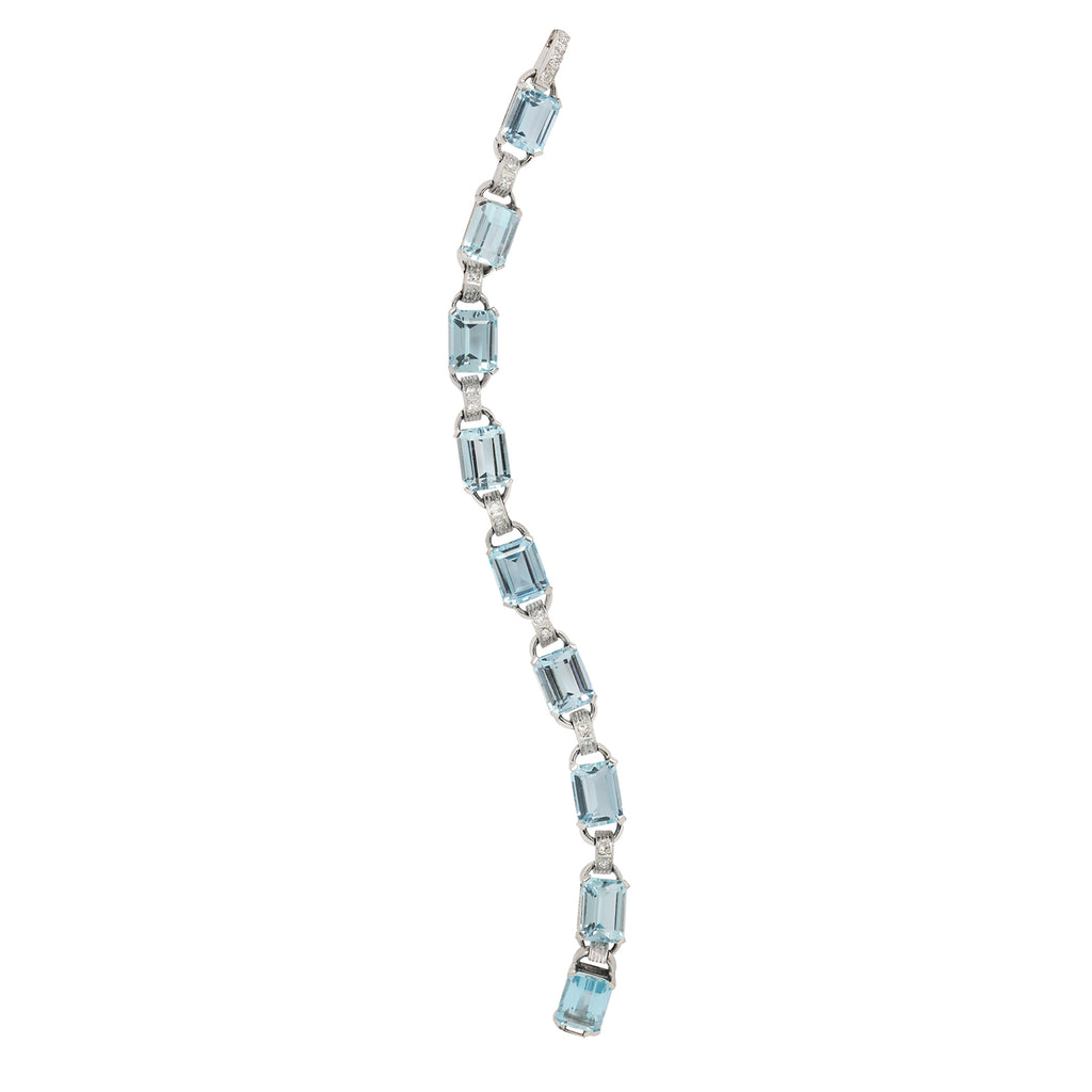 Platinum Aquamarine and Diamond Bracelet Estate Collection