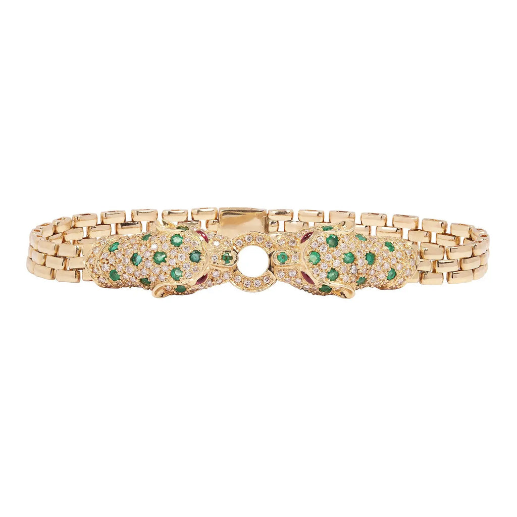 Diamond & Emerald Panther Bracelet in 14K Yellow Gold Estate Collection