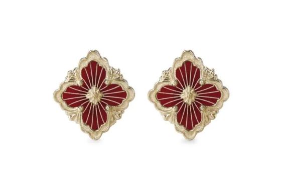 Opera' Tulle Red Enamel and Gold Earrings by Buccellati Buccellati Collection