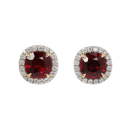 Mozambique Cushion-cut Ruby and Diamond Stud Earrings
