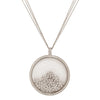 Chopard Happy Diamonds necklace, 18K white gold, 42mm disc with moving diamond snowflakes, 24-inch chain.