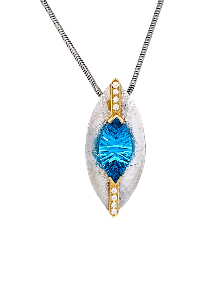 Fantasy Marquise Blue Topaz Two Tone Necklace Estate Collection