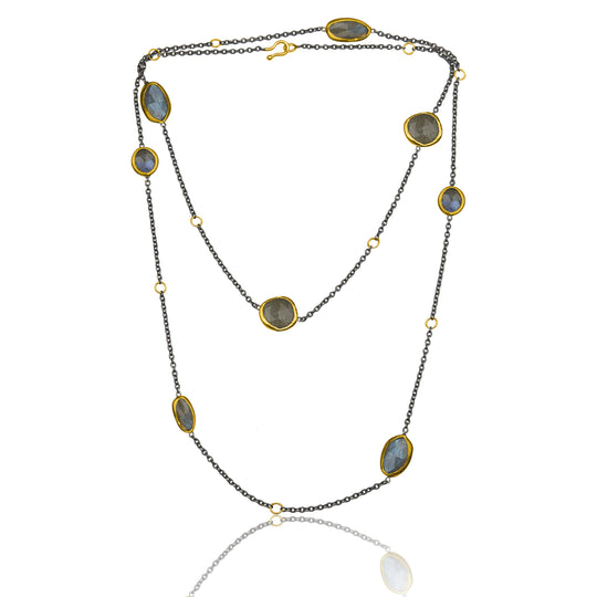 'Katya' Gold Silver Rose-cut Labradorite Necklace
