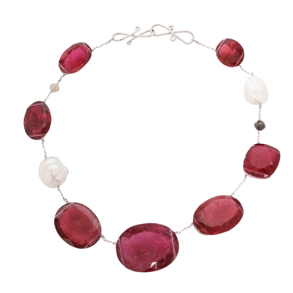 MAJA DUBRUL Rubellite Diamond South Sea Pearl Necklace Estate Collection