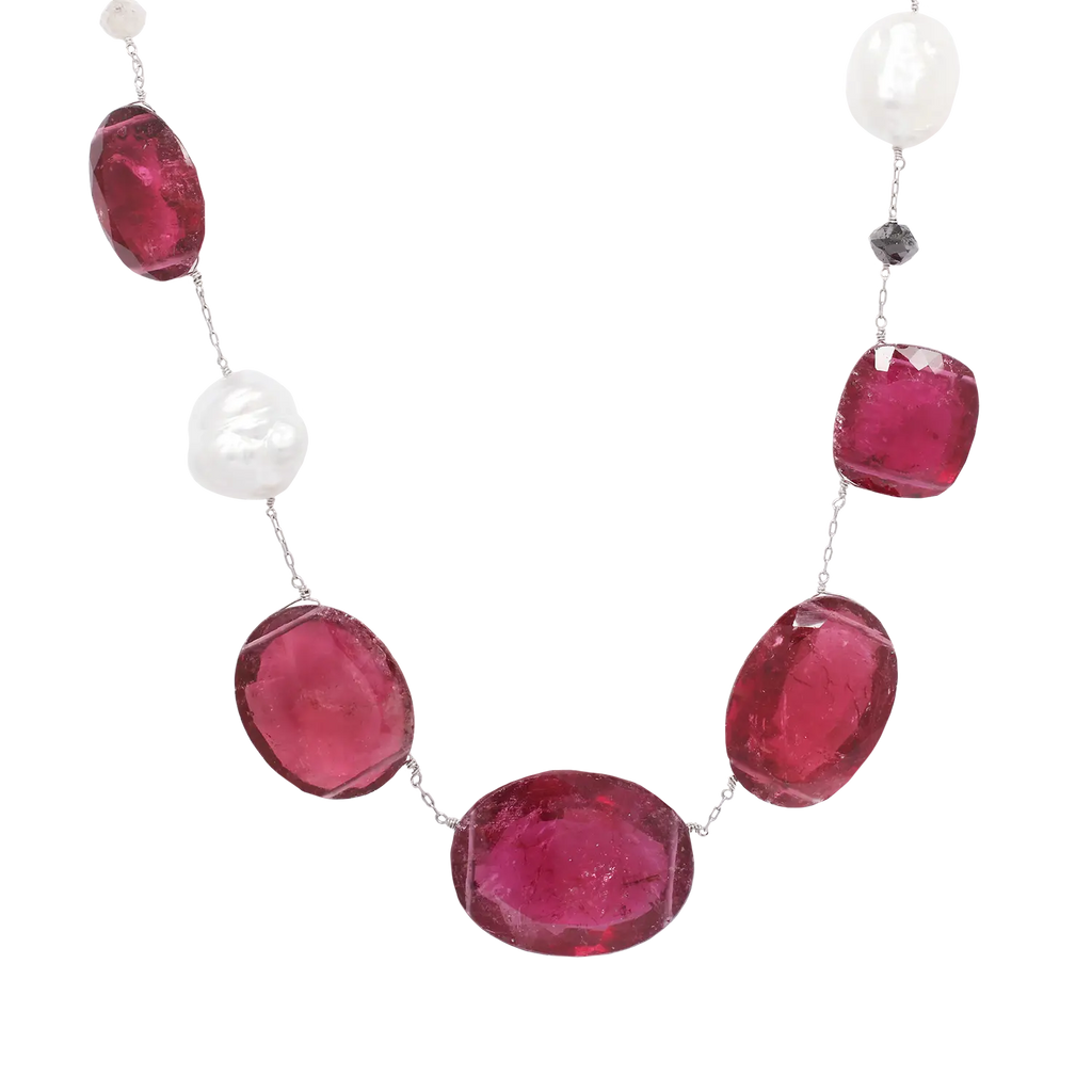 MAJA DUBRUL Rubellite Diamond South Sea Pearl Necklace Estate Collection