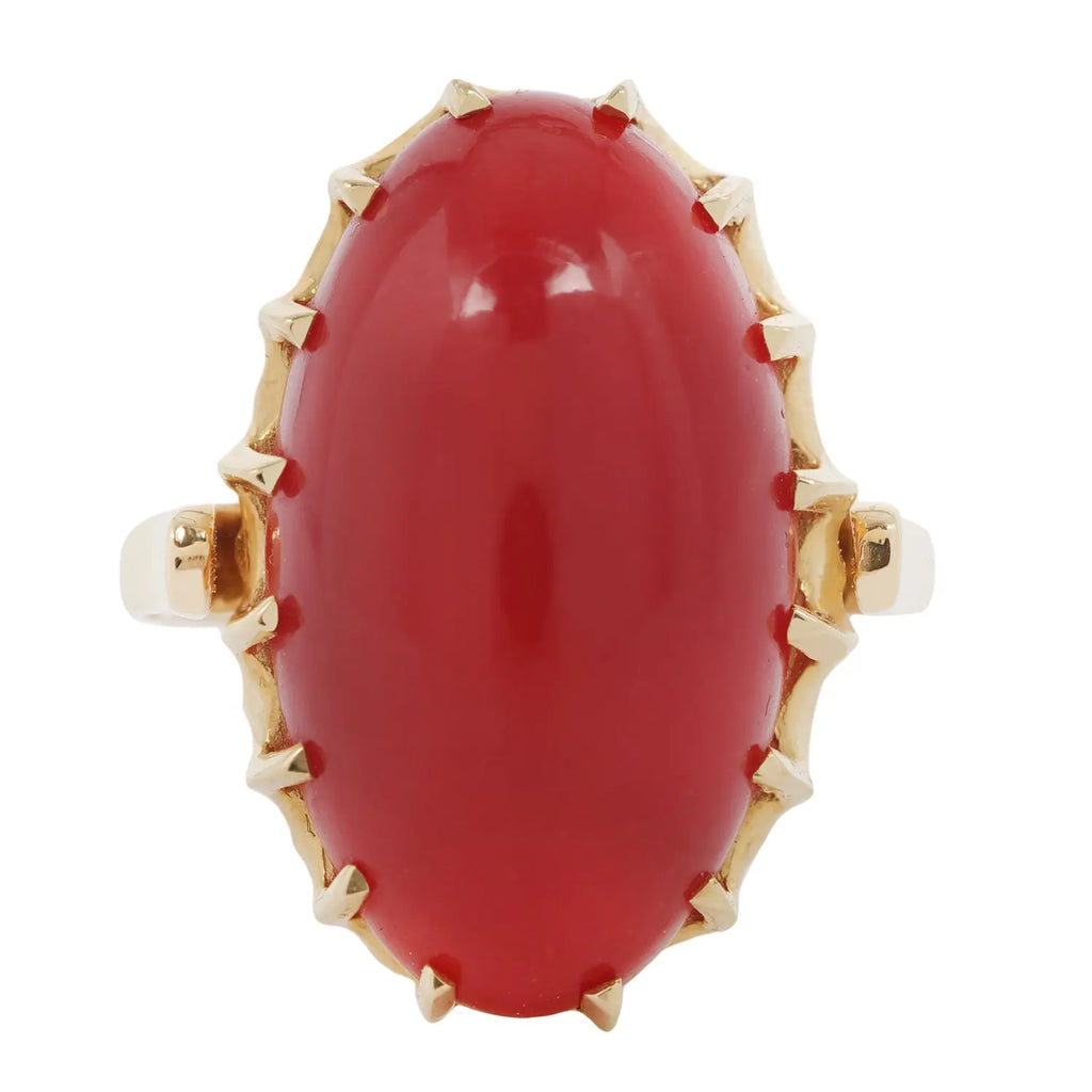 Large Oxblood Coral Cabochon Ring Estate Collection