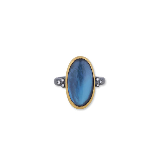 'Mare Nostrum' Cabochon London Blue Topaz Mother of Pearl Ring