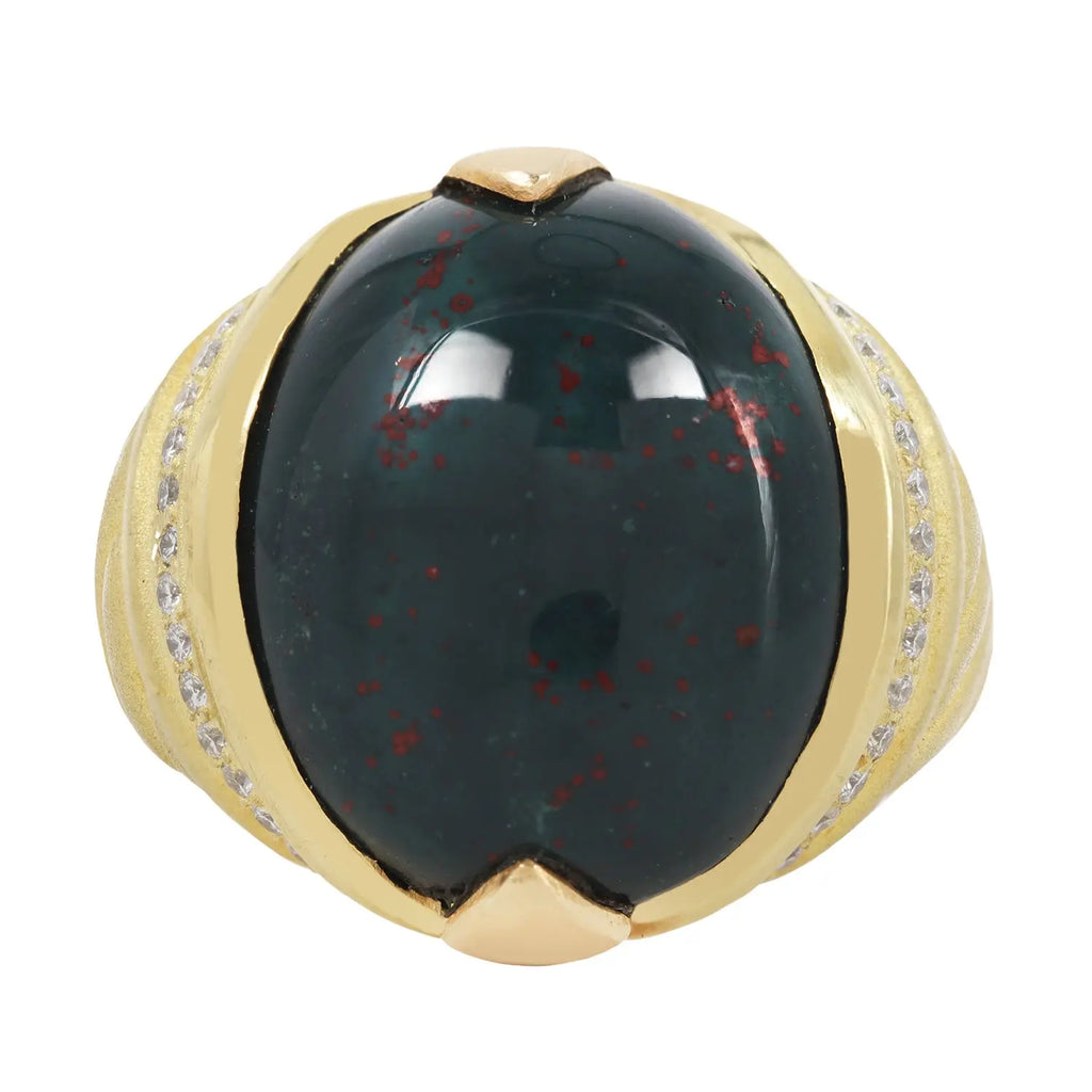 Bloodstone Cabochon and Diamond Ring by Timothy Fidge Estate Collection