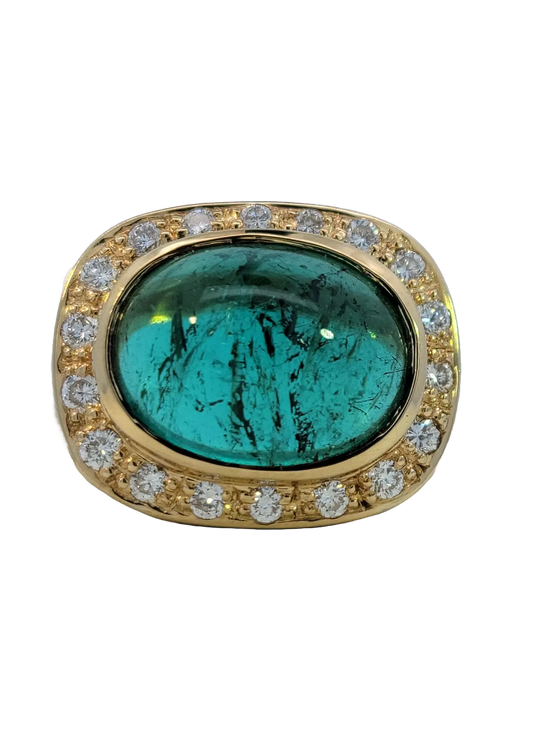 Green Tourmaline and Diamond Ring