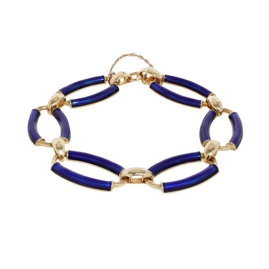 Cobalt Blue Enamel and Gold Oval Link Bracelet