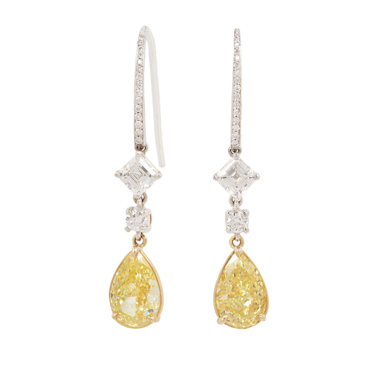Fancy Yellow Pear Diamond Drop Earrings