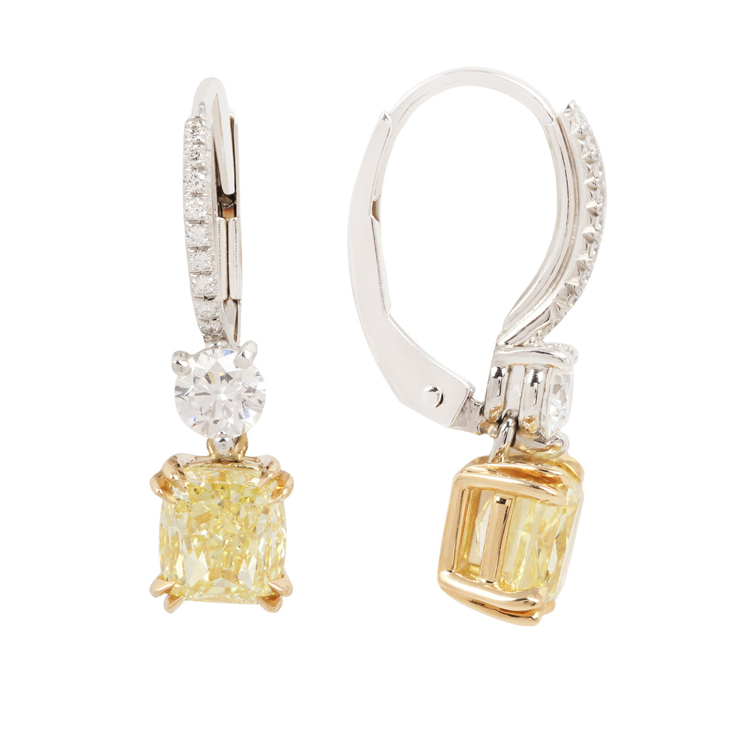 Fancy Intense Yellow Cushion-cut Diamond Drop Earrings The Gleim Collection