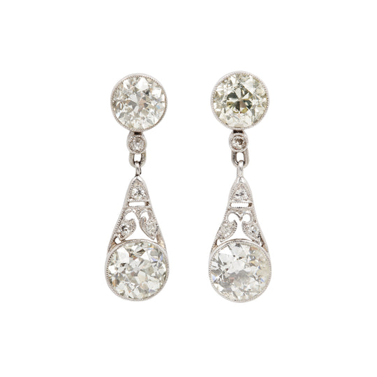 Edwardian Platinum Diamond Dangle Earrings
