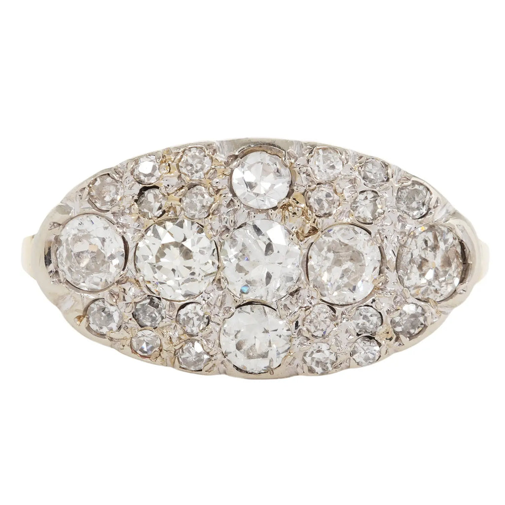 Art Deco Oval Shape East West Diamond Cluster Ring Estate Collection