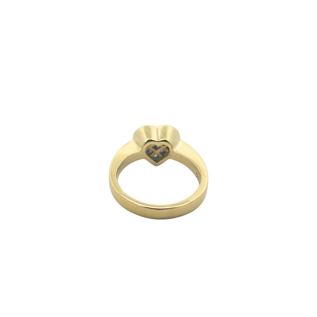 Interior view of the gold diamond heart ring showing the open heart-shaped gallery and polished band.