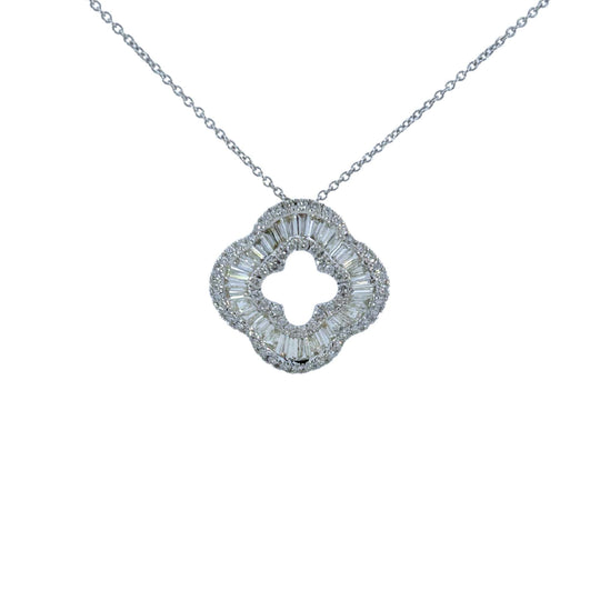 14K White Gold Diamond Open Quatrefoil Necklace , 18.0 Inches