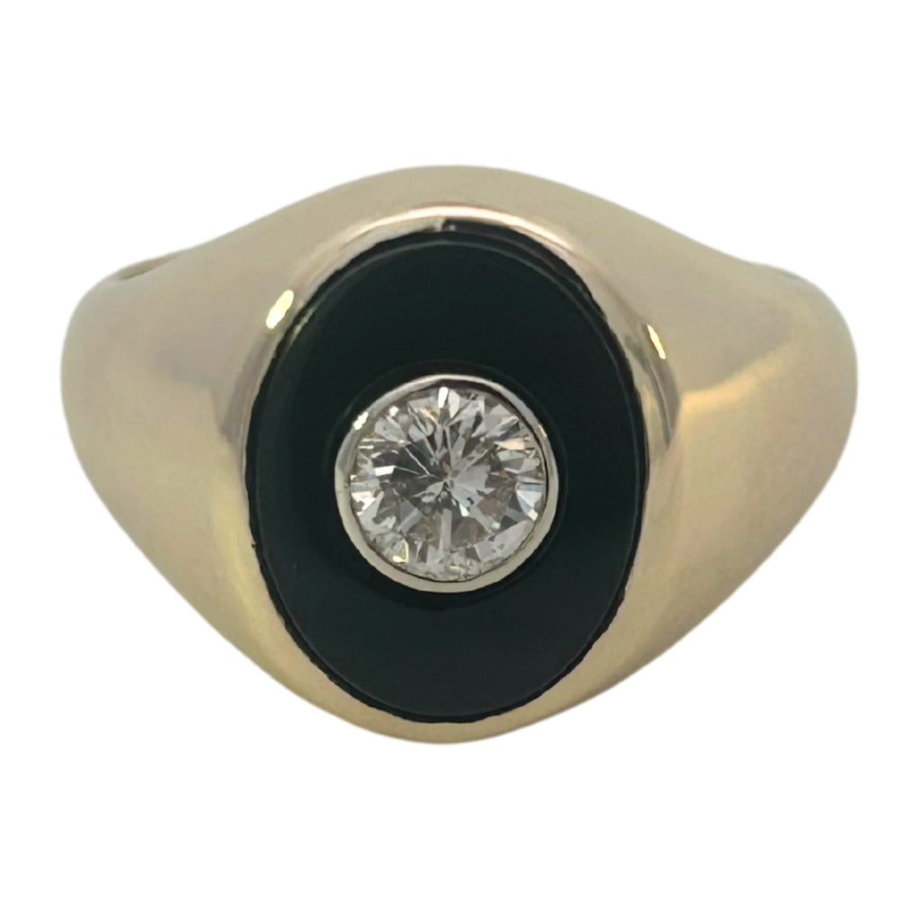 14K yellow gold men's ring with black onyx and center diamond bezel