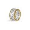 Buccellati Eternelle Band Ring in 18k white and yellow gold with intricate lace-like engraving and 48 round brilliant-cut diamonds, totaling 1.04 carats.