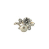 Front view of Edwardian ring featuring Old European Cut diamond, pearl, and platinum swirl design.