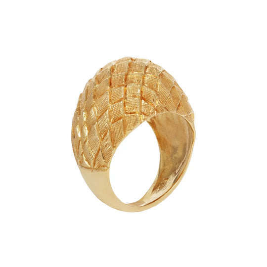 Domed Basketweave Textured Gold Ring
