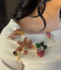 OSCAR HEYMAN Ruby Diamond and Green Enamel Strawberry Brooch Estate Collection