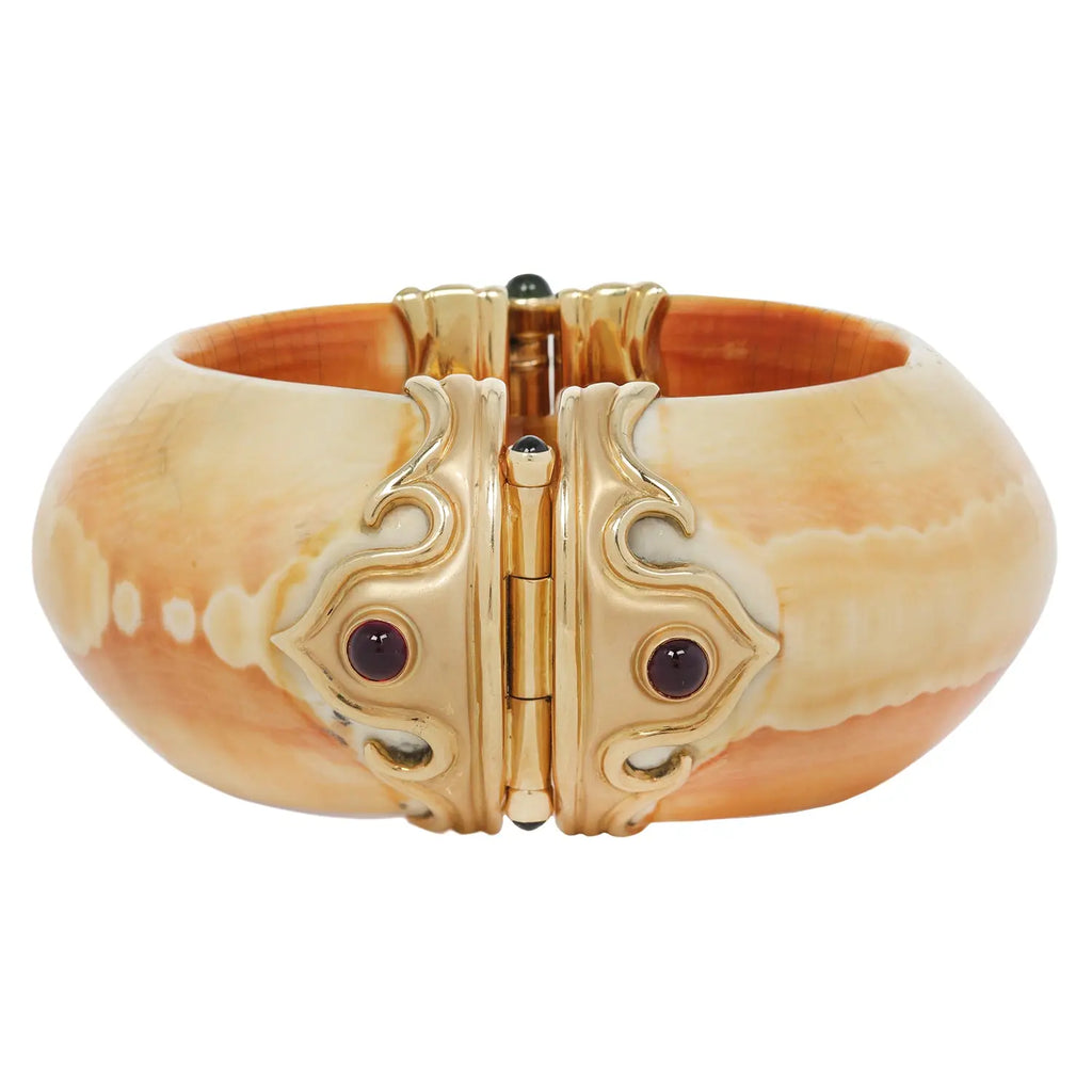 Elaborate Gold and Tourmaline Vintage Bone and Tourmaline Hinge Bracelet Estate Collection
