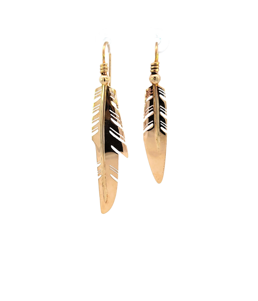 Gold Dangle Feather Earrings Estate Collection
