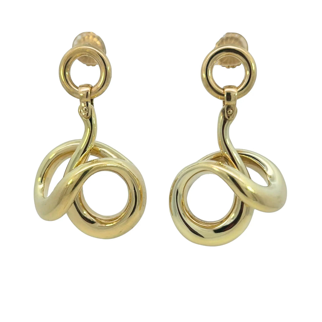 Sculptural Twisted Tube Gold Dangling Earrings Estate Collection