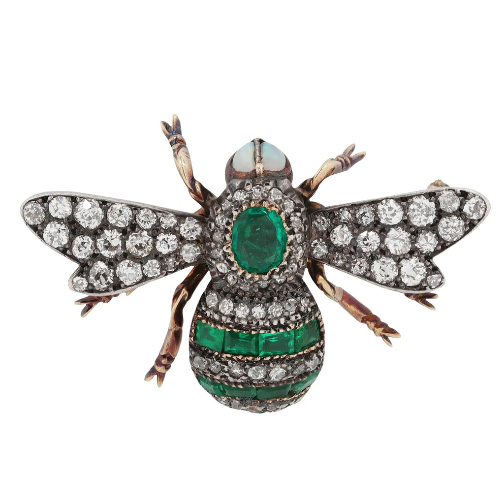 Vintage Bee Emerald and Diamond Pin Estate Collection