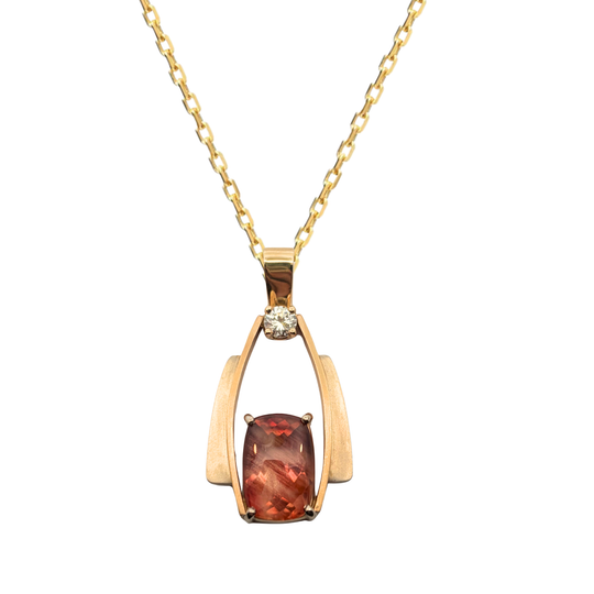 GORDON AATLO 14K Two-Tone Gold 6.05 Carat Oregon Sunstone and Diamond Pendant