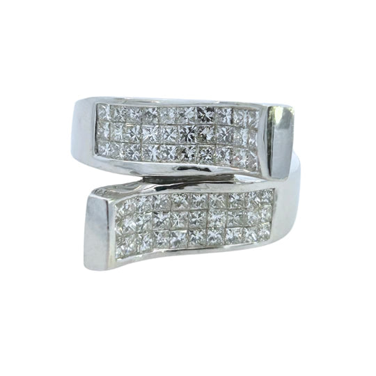 14K White Gold Invisible Set Diamond Bypass Ring Size 8.0