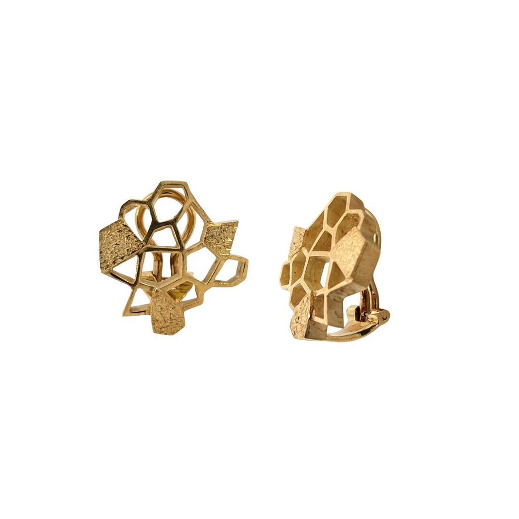 john donald earrings side view honeycomb design detail