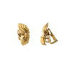 Front and side views of Mark Patterson gold lotus earrings showing clip backs and hinged posts