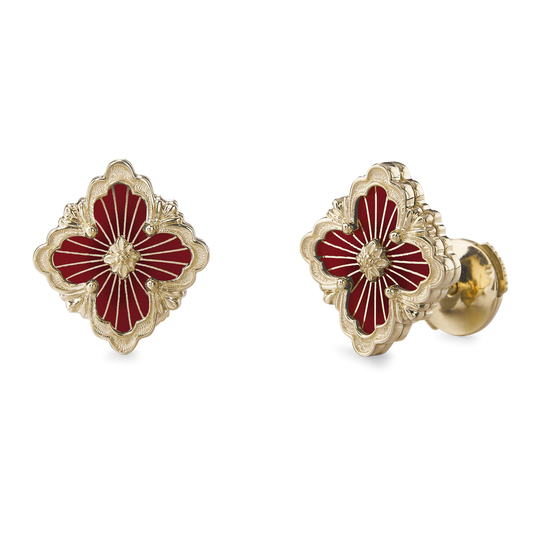 OPERA Tulle Small Motif Red Enamel Gold Earrings