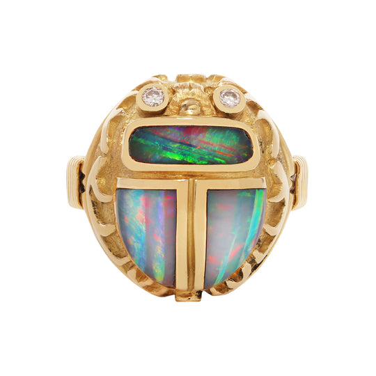 OPEX Opal Scarab Gold Egyptian Ring